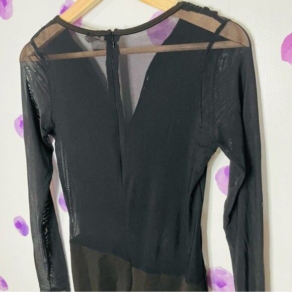 AKIRA | Black Mini Dress With Mesh Sleeves and Front Detail Mesh Back Size L - Picture 3 of 7